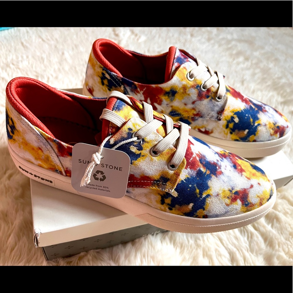 NIB Sun & Stone Multi Color Blue Red Yellow Tie Dye Lace Up Sneakers Mens 9 M